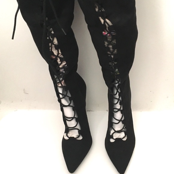 Fashion Nova Lace Up Knee High Heel Boots - Picture 10 of 16
